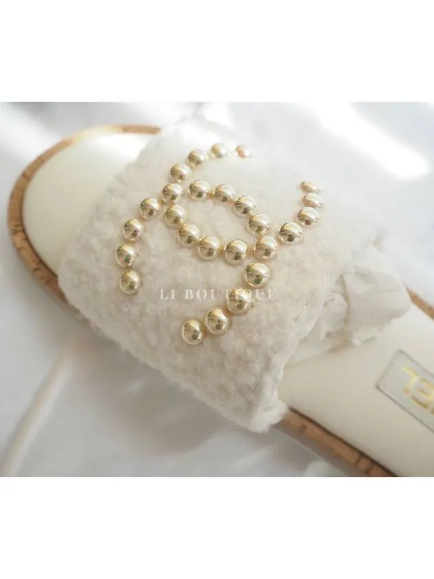 24 CC Logo Pearl Tweed Slippers Mule Ivory G45575