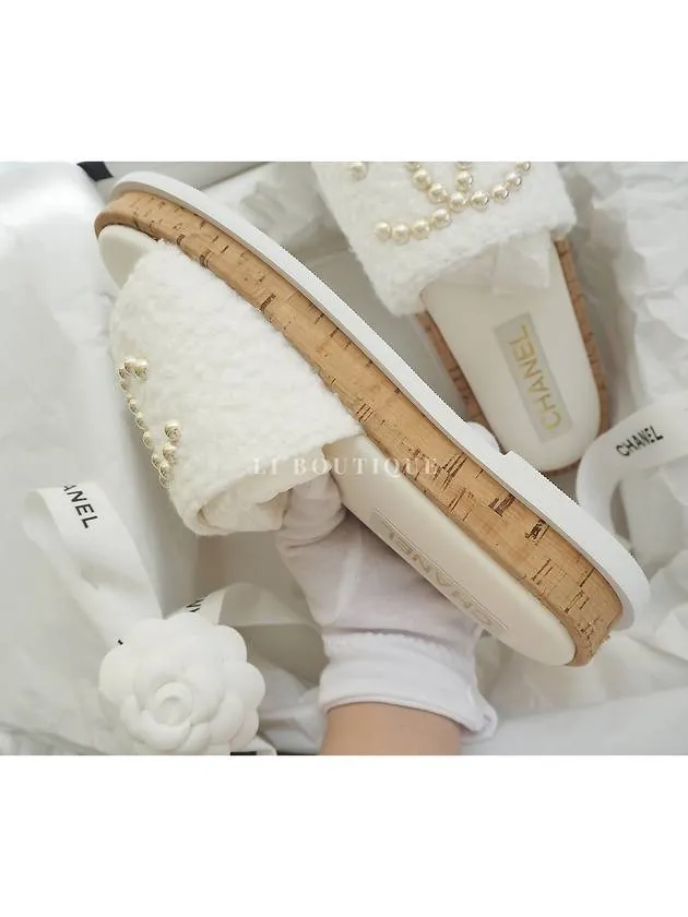 24 CC Logo Pearl Tweed Slippers Mule Ivory G45575