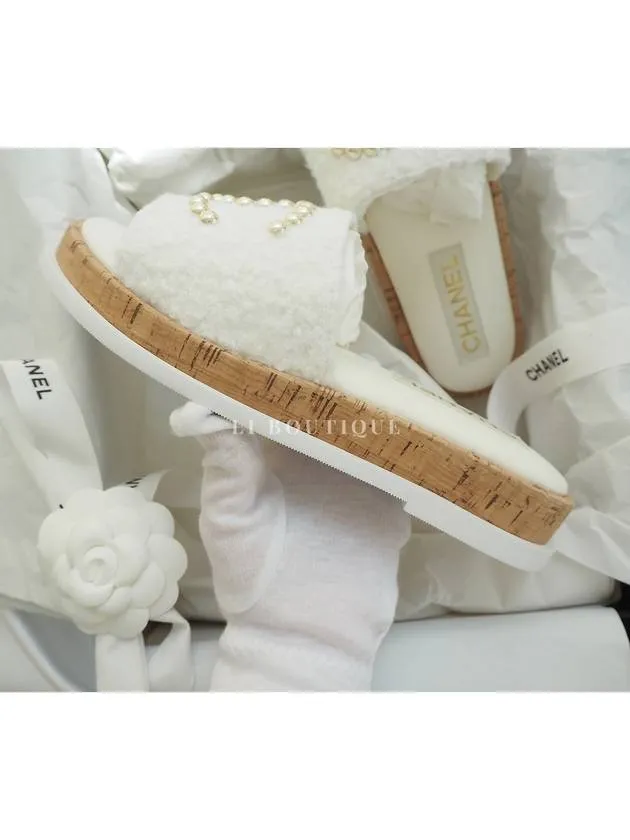24 CC Logo Pearl Tweed Slippers Mule Ivory G45575
