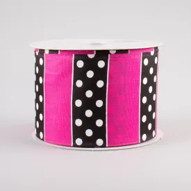 2.5" B & W Polka Dot Stripes Ribbon: Pink (10 Yards)