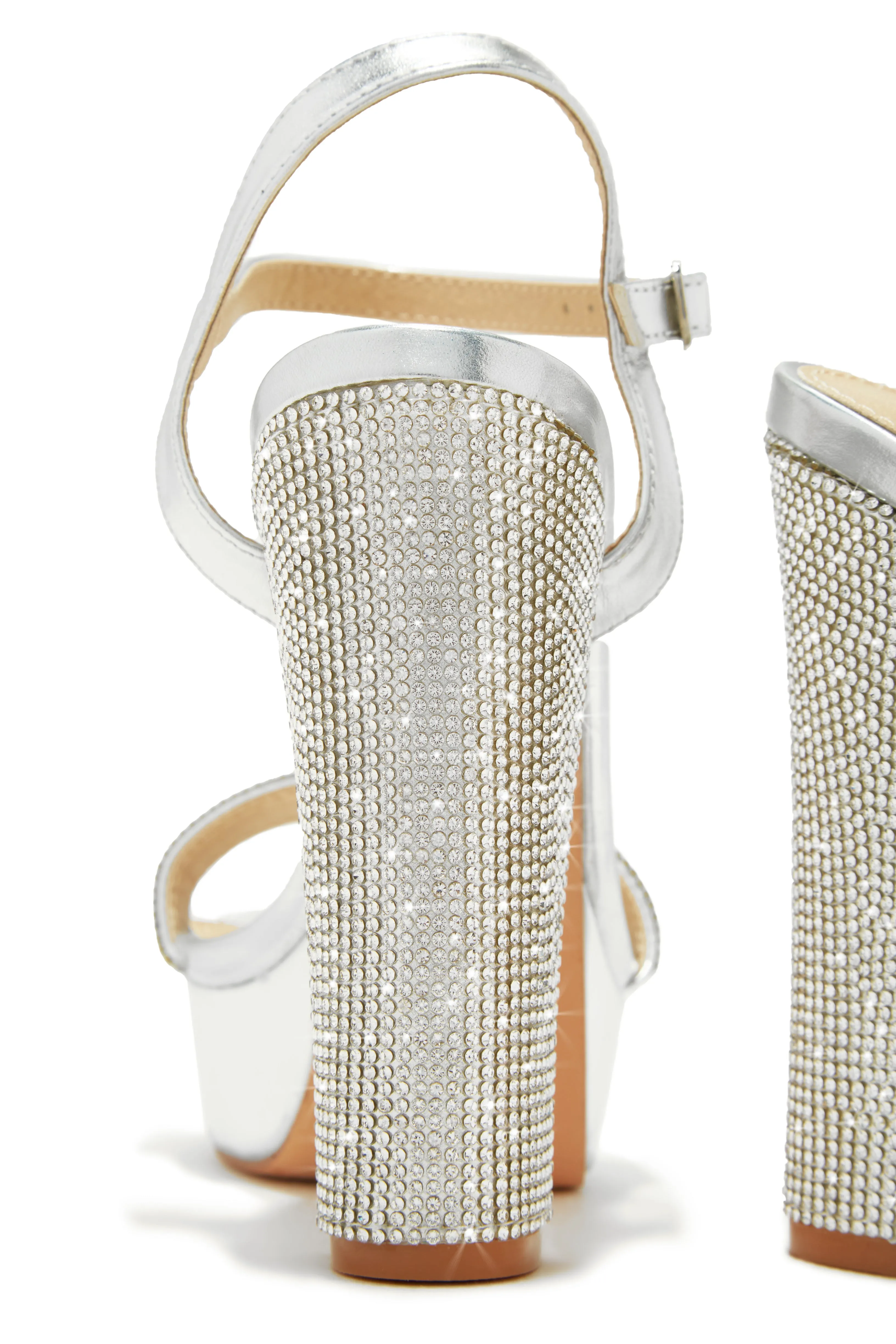 Celestial Dreams Embellished Platform Block High Heels - Silver