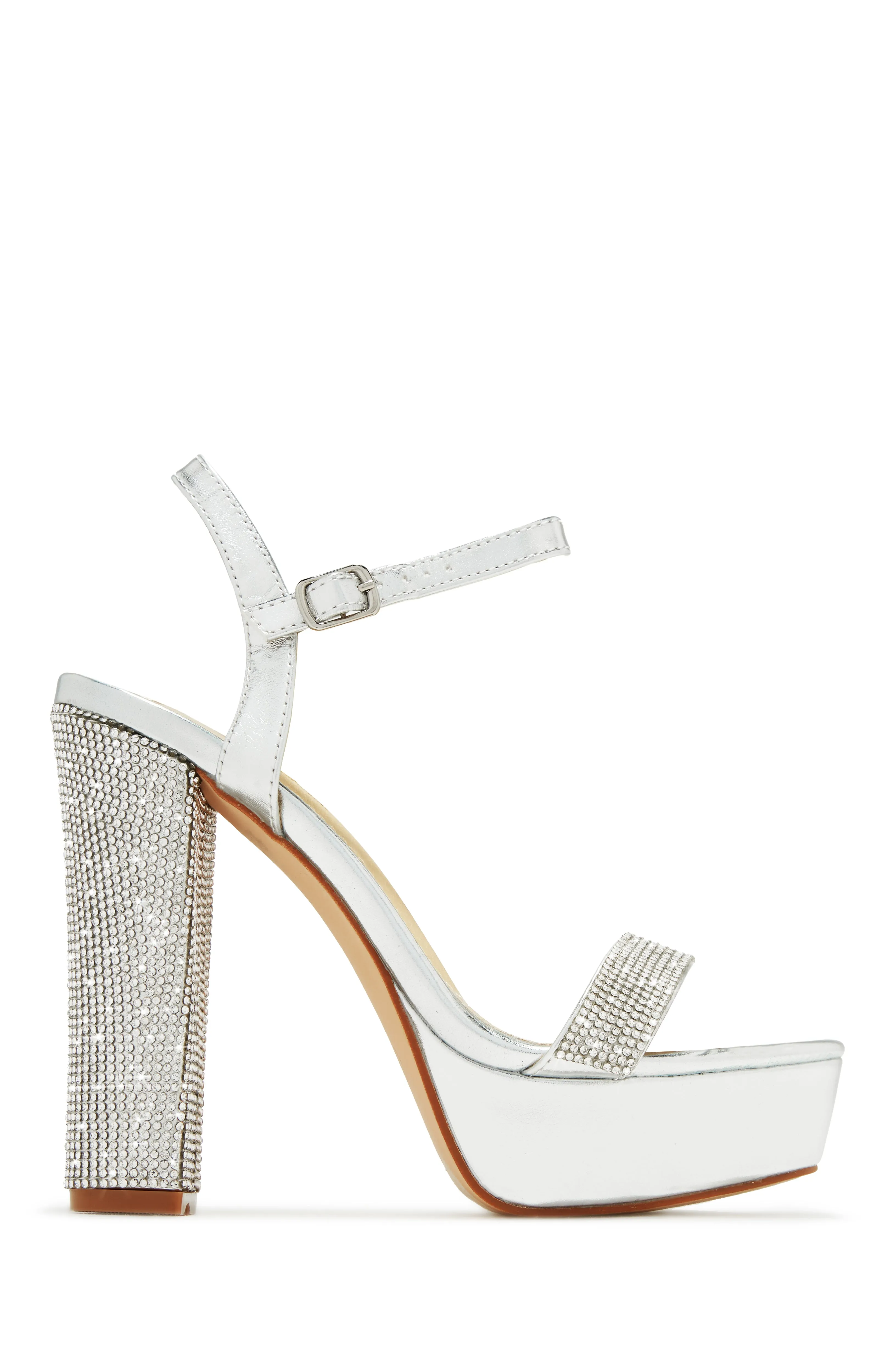 Celestial Dreams Embellished Platform Block High Heels - Silver