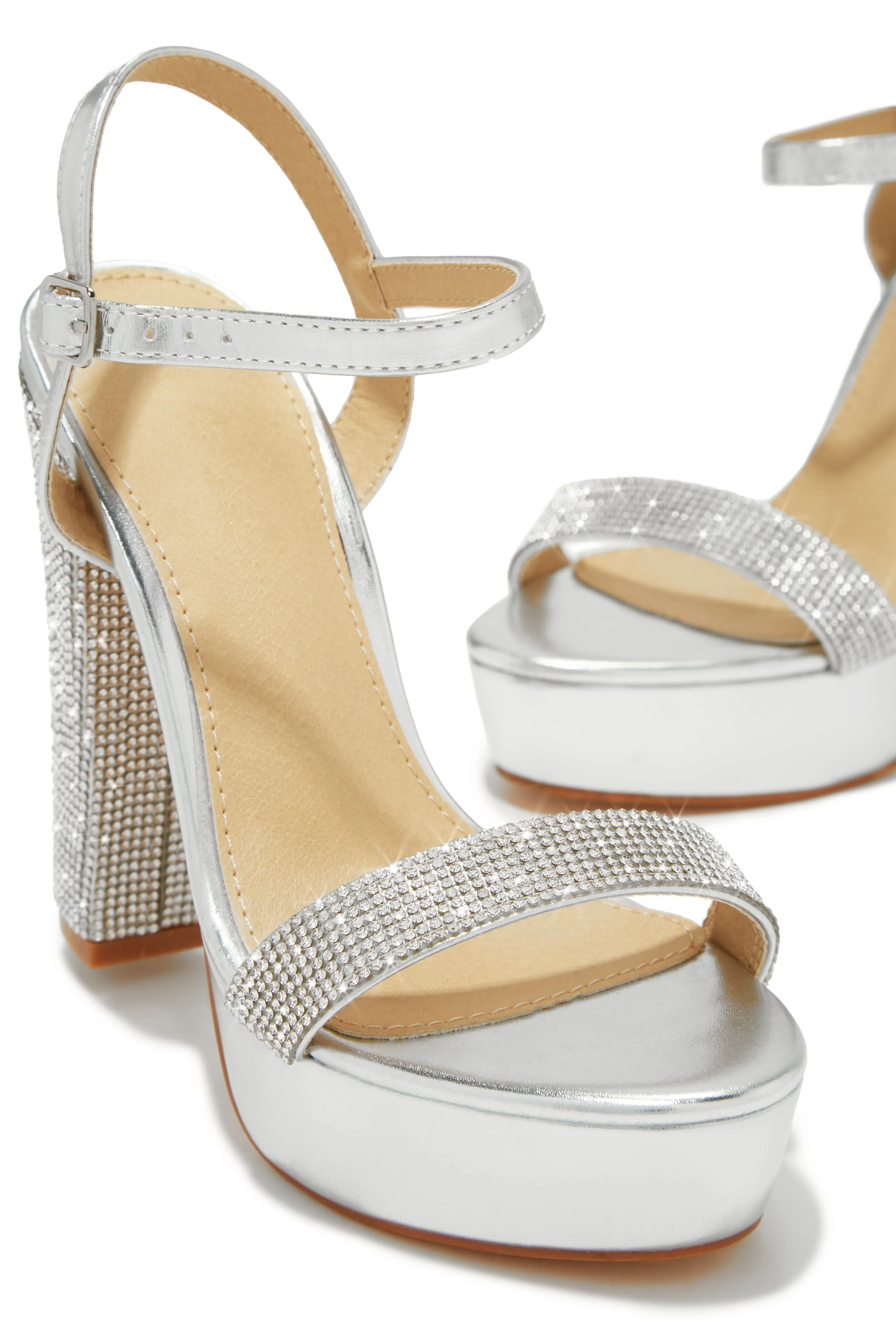 Celestial Dreams Embellished Platform Block High Heels - Silver