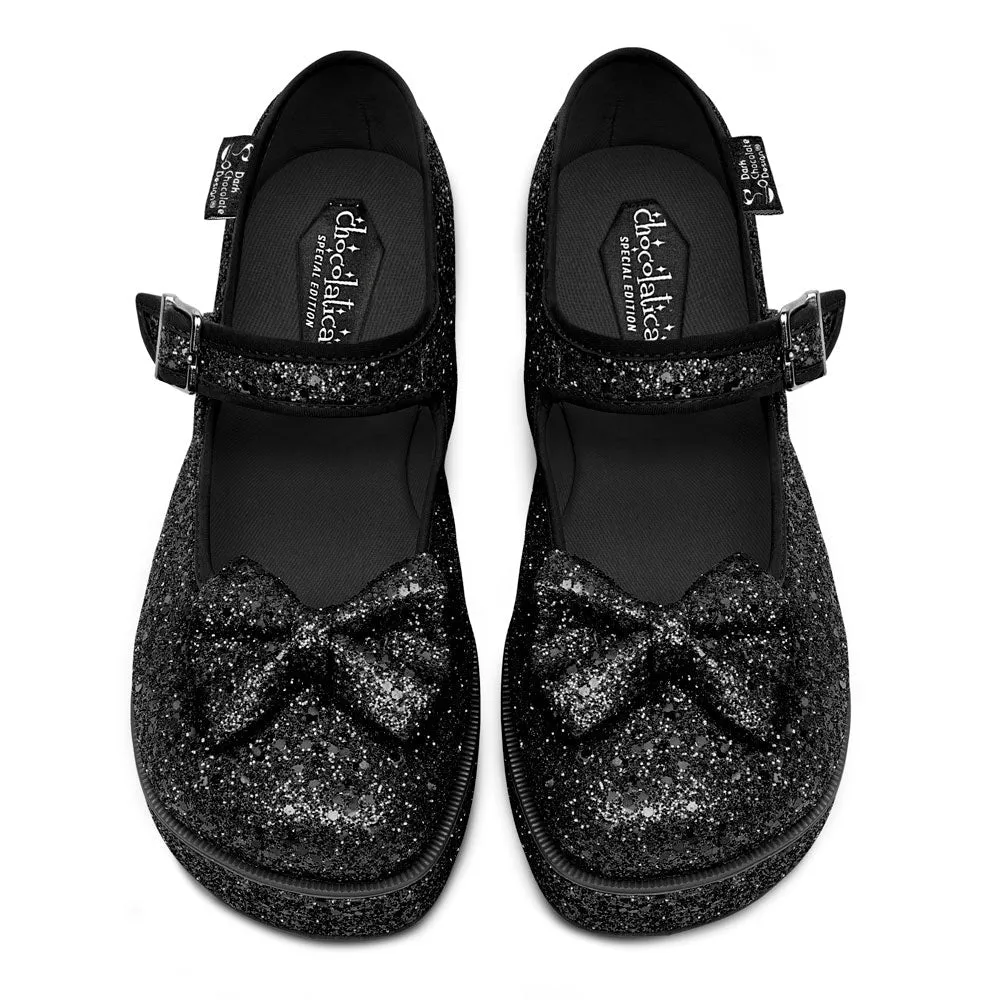 Chocolaticas® Black Glitter Women's Mary Jane Platform