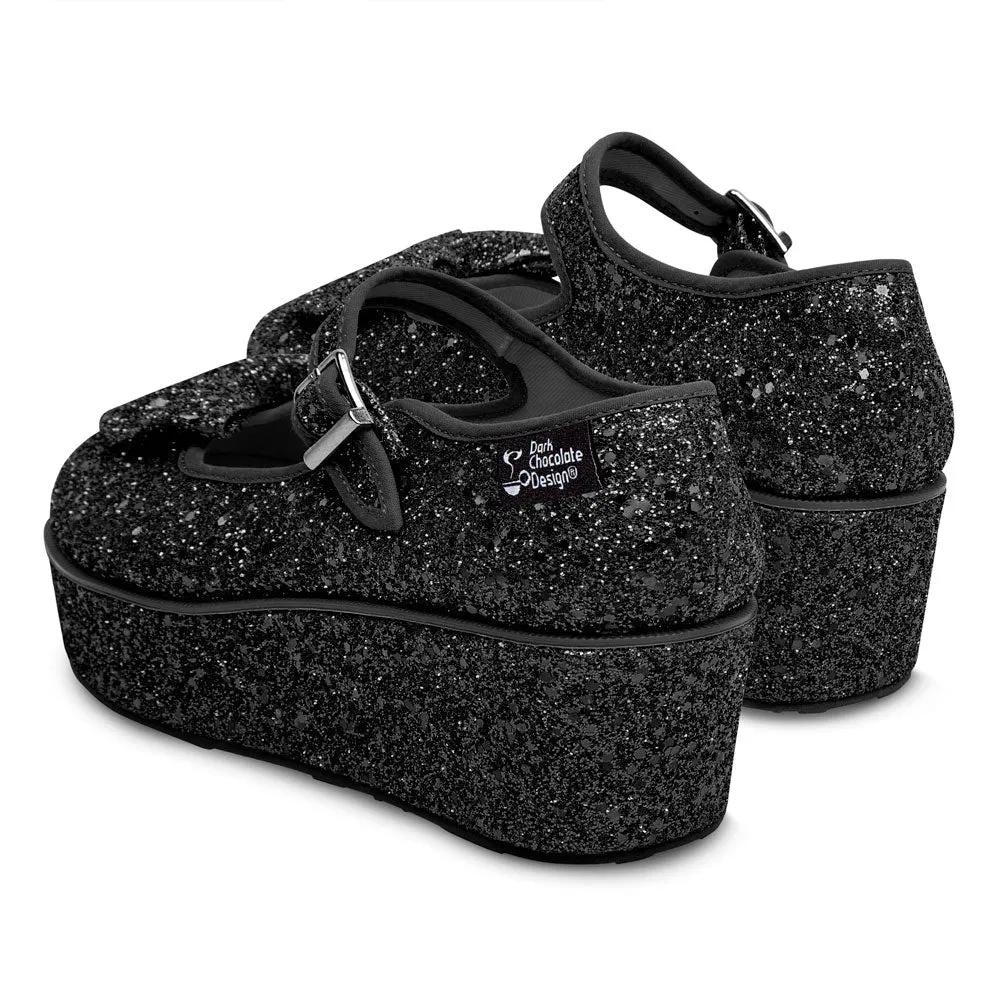 Chocolaticas® Black Glitter Women's Mary Jane Platform
