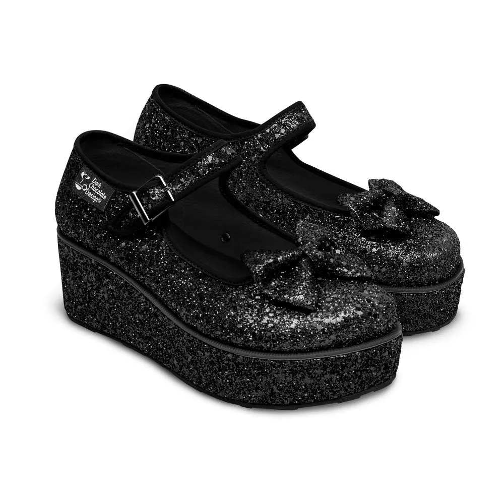 Chocolaticas® Black Glitter Women's Mary Jane Platform
