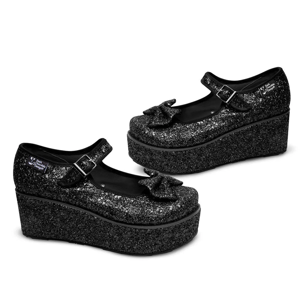 Chocolaticas® Black Glitter Women's Mary Jane Platform