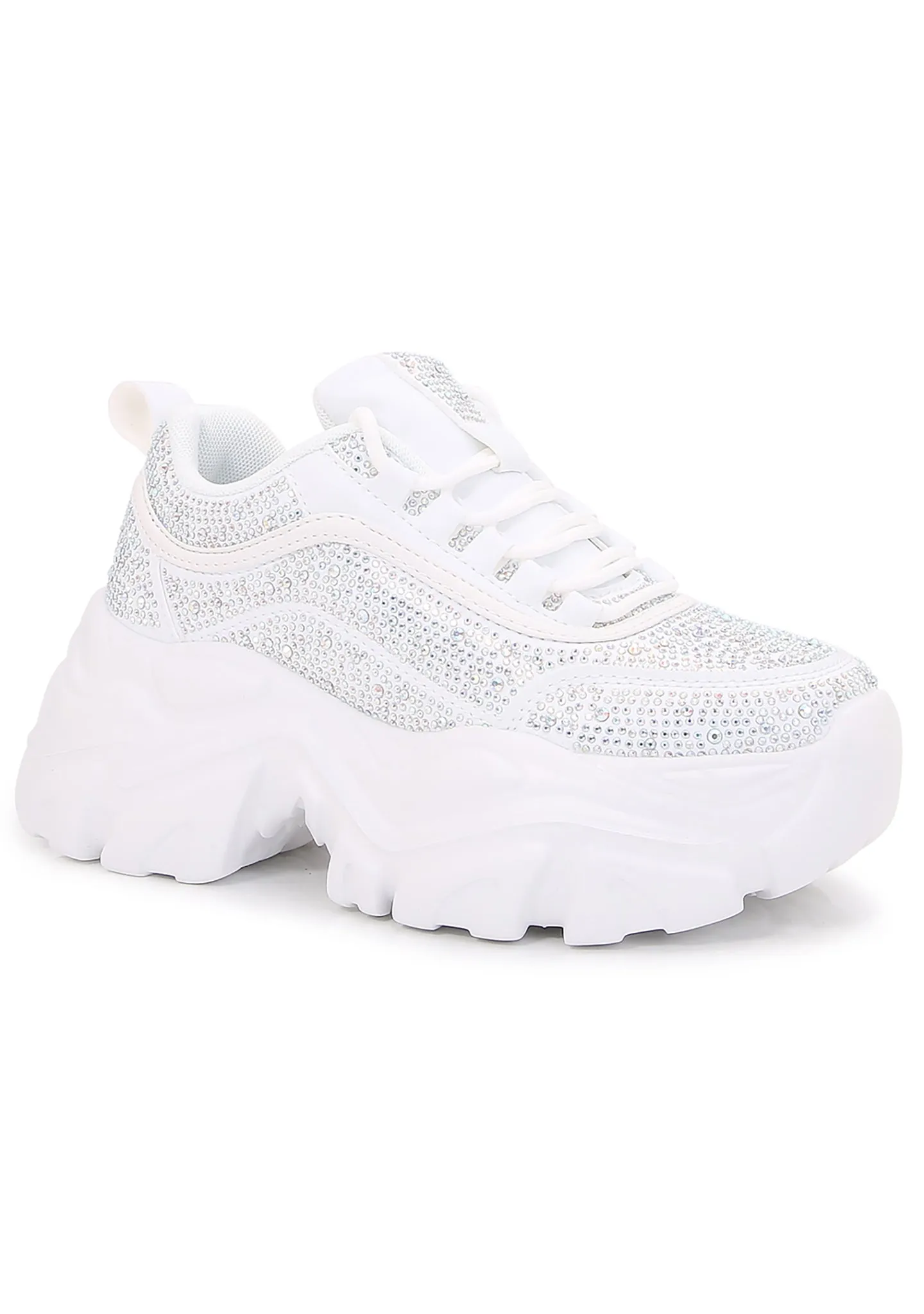 DALE Disco Diamond Rhinestone White Platform Sneakers