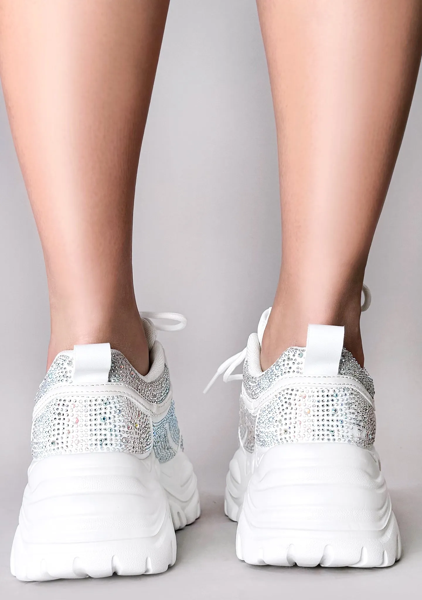 DALE Disco Diamond Rhinestone White Platform Sneakers