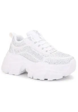DALE Disco Diamond Rhinestone White Platform Sneakers