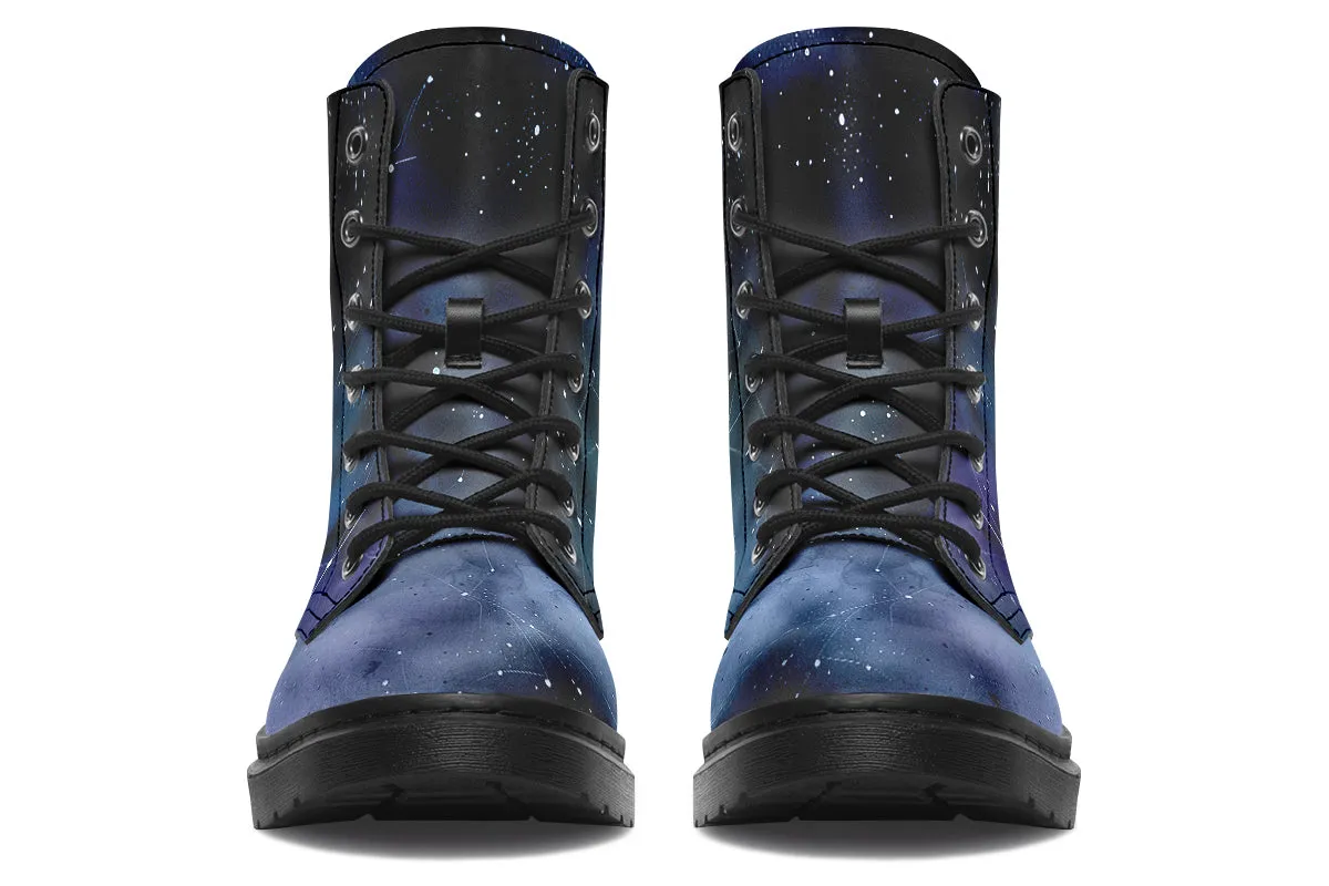 Deep Blue Boots - Vegan Leather Doc-Style Boots with Durable Stitched on Soles