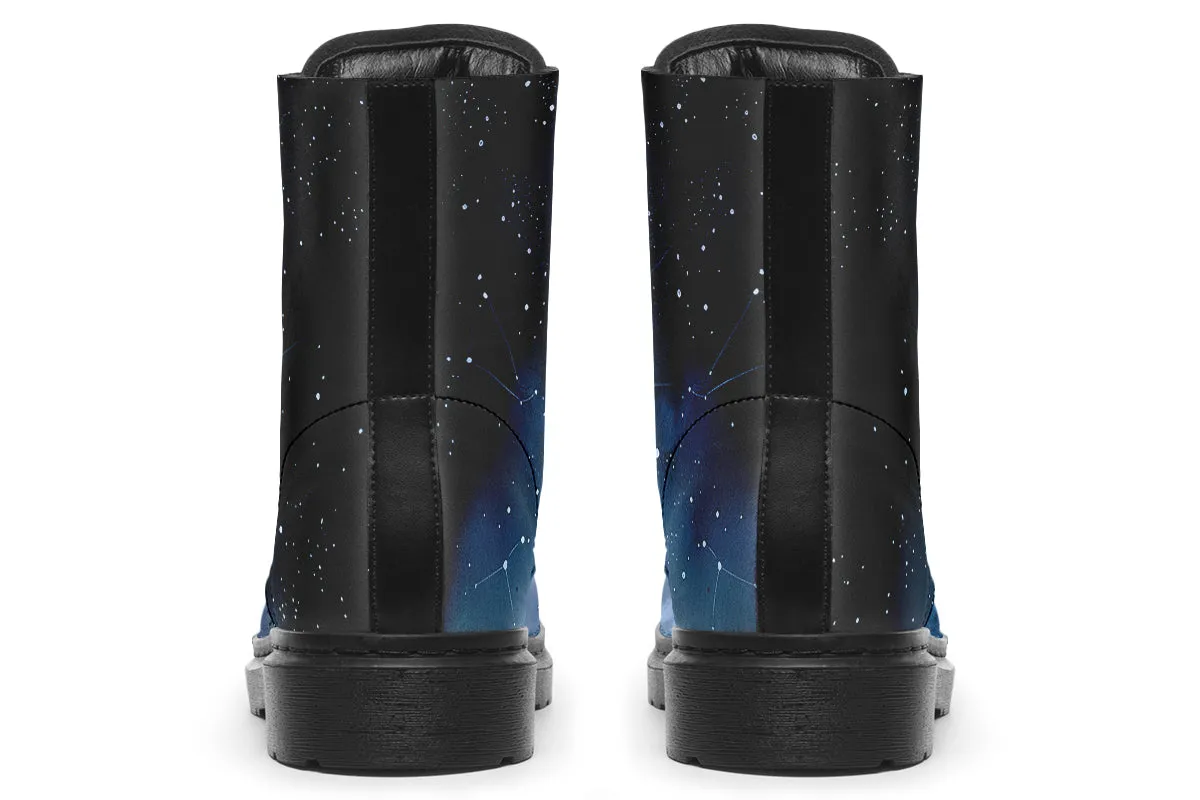 Deep Blue Boots - Vegan Leather Doc-Style Boots with Durable Stitched on Soles