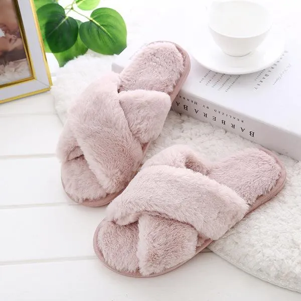 Fluffy Slippers - Dusty Blush