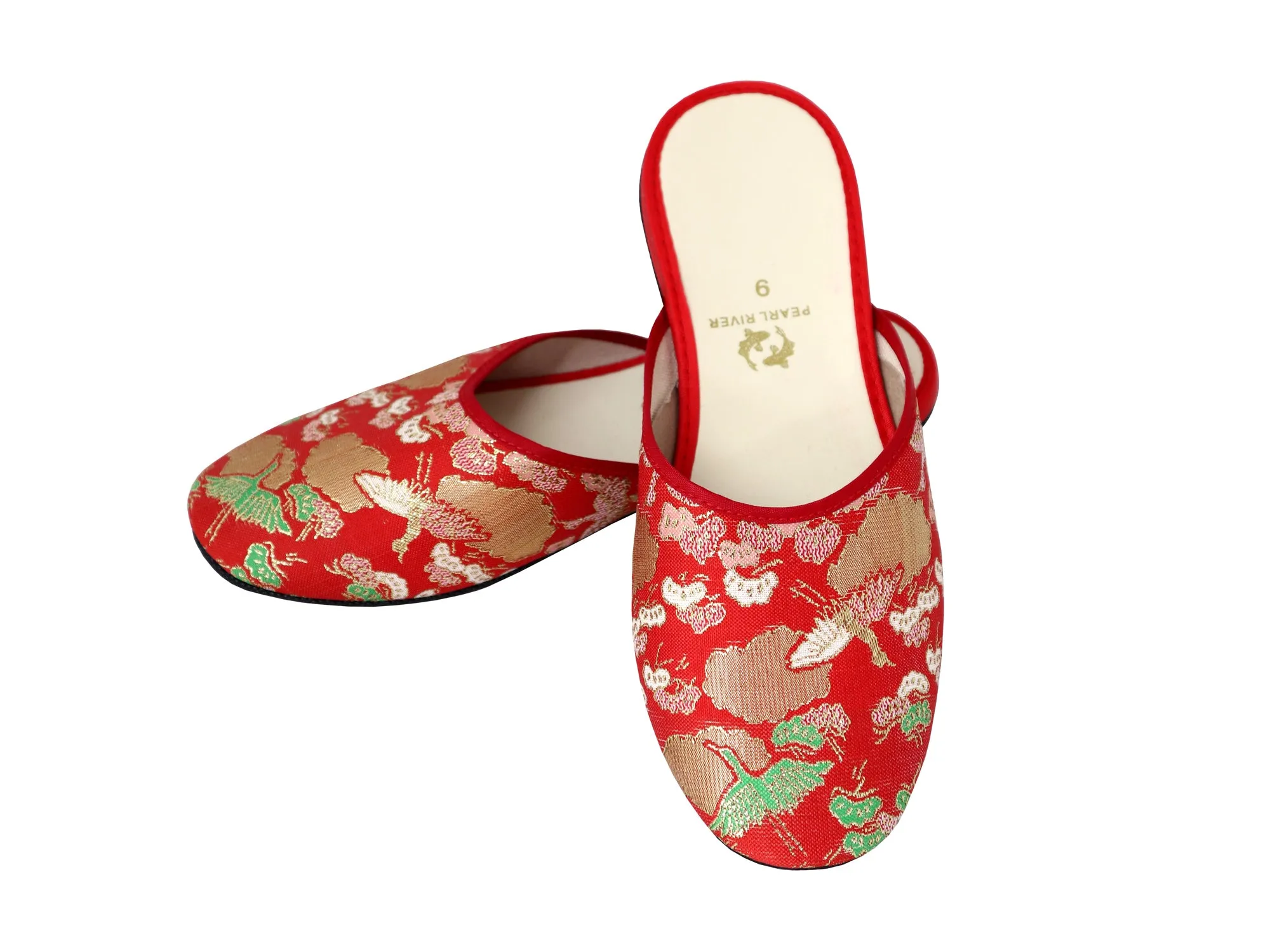 Golden Crane Brocade Slippers