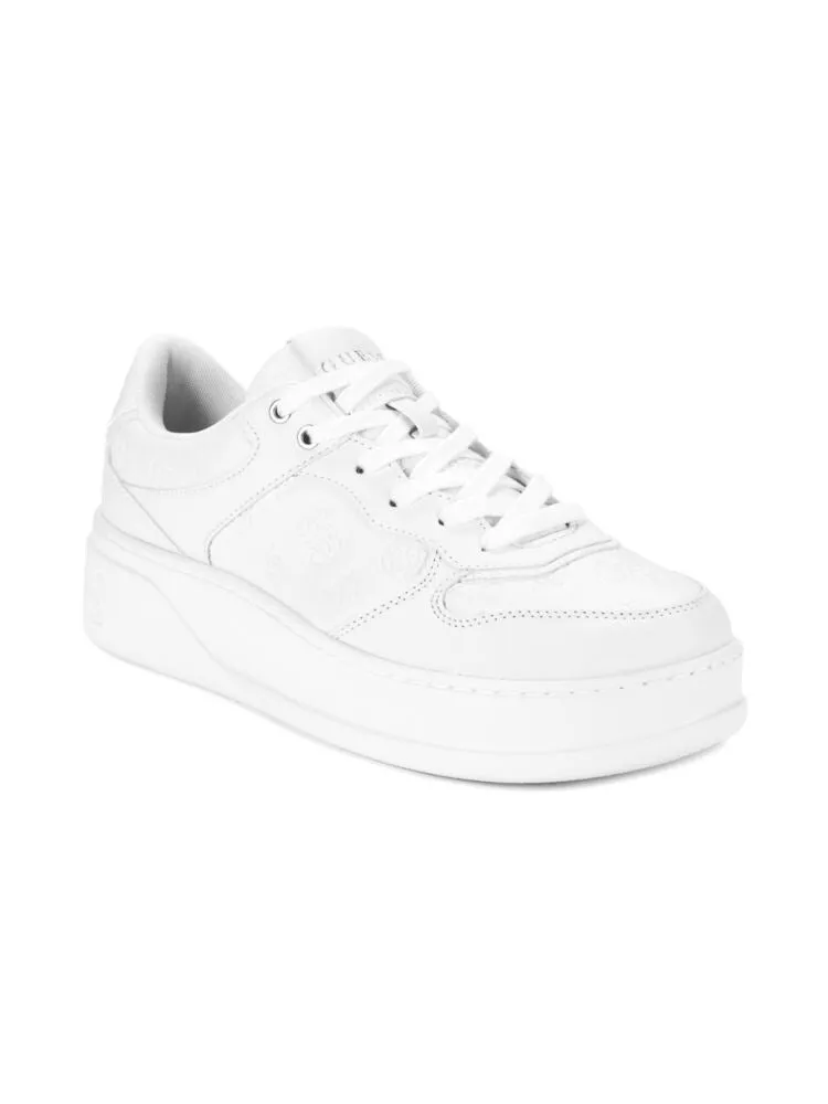 Guess Logo Embossed Platform Sneakers, White