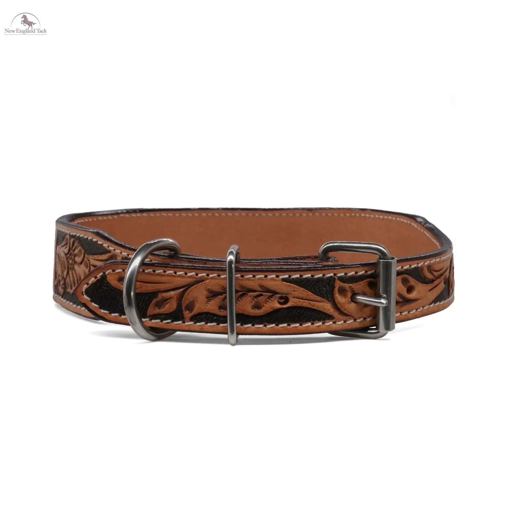 Handcrafted Argentinian Leather Dog Collar with Floral Tooling - Premium Quality