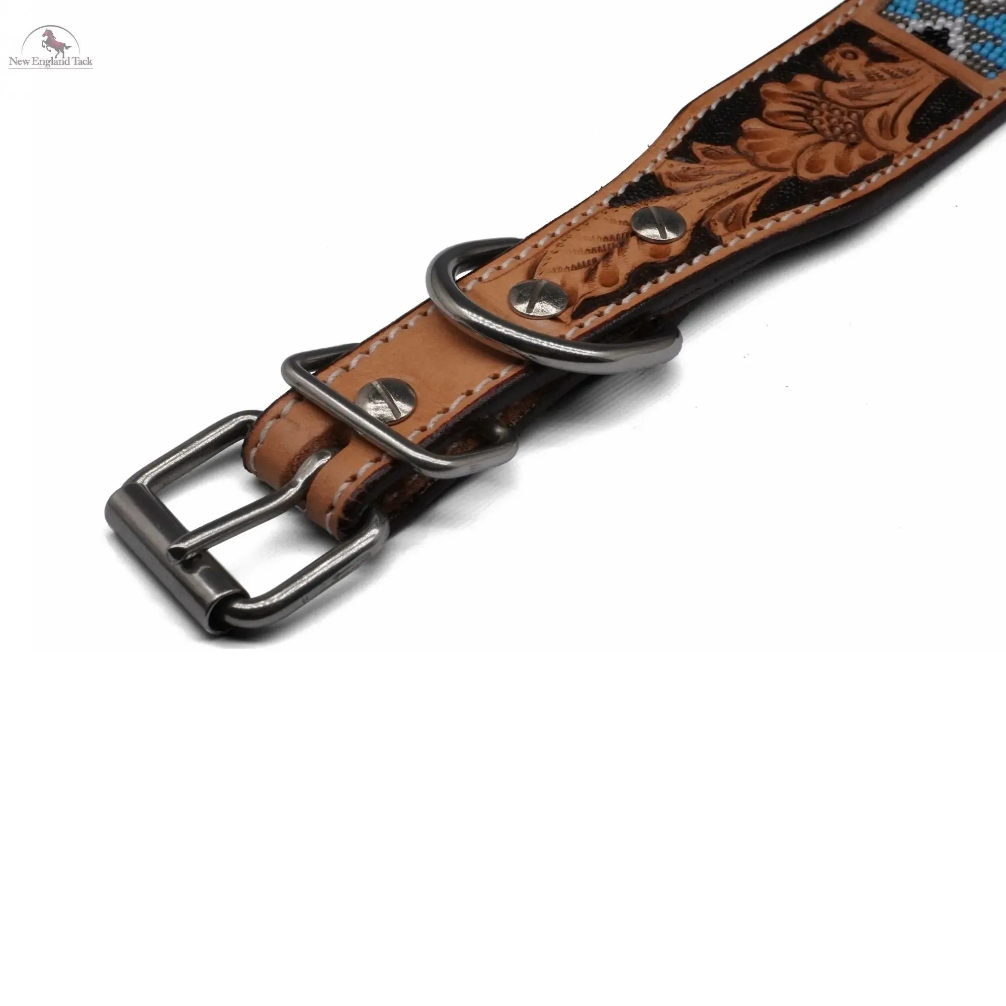Handcrafted Argentinian Leather Dog Collar with Floral Tooling - Premium Quality