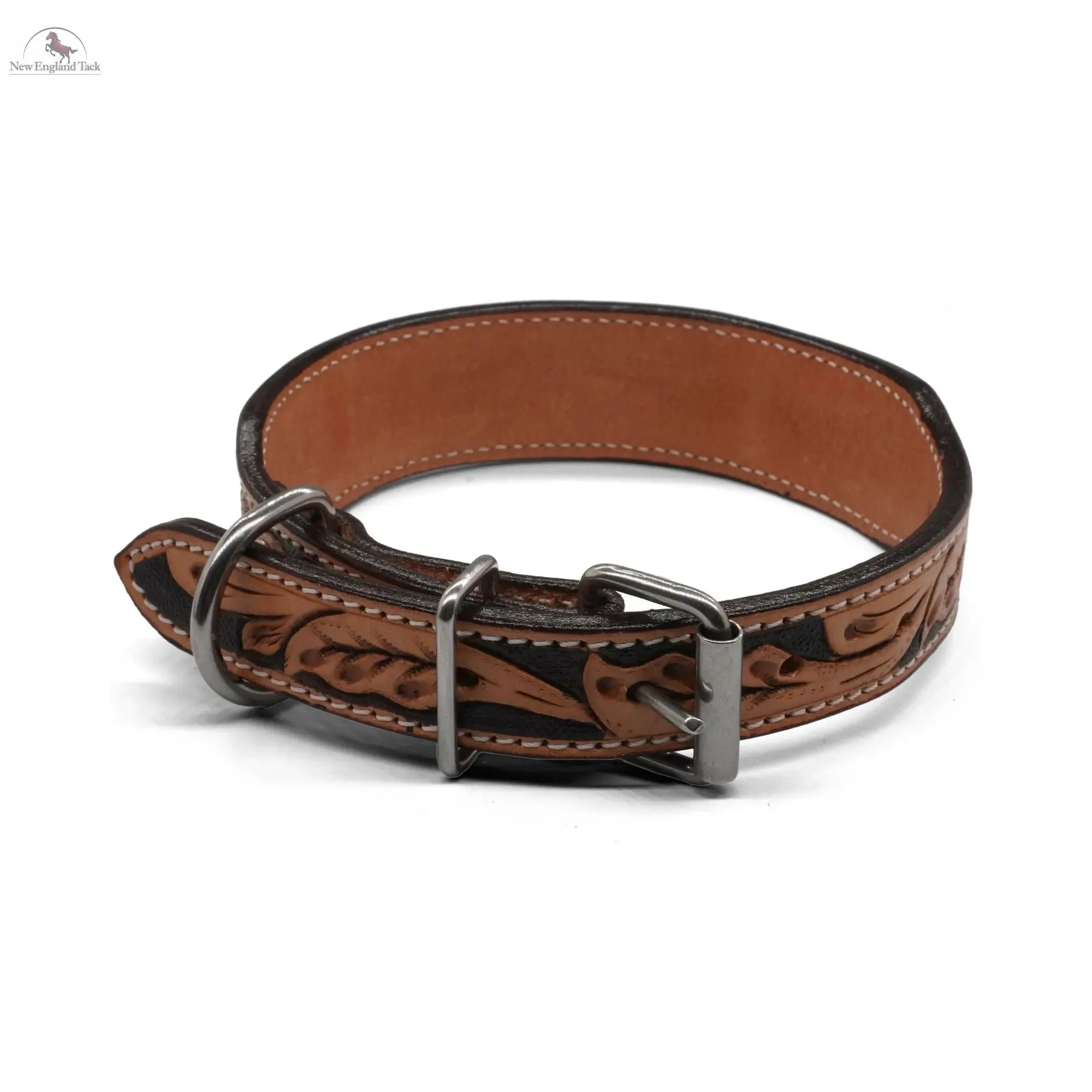 Handcrafted Argentinian Leather Dog Collar with Floral Tooling - Premium Quality