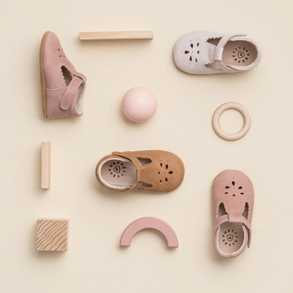 Pretty Brave Leather Baby Morgan Shoes - Stone