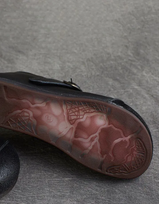 Round Head Handmade Soft Leather Retro Flat Shoes