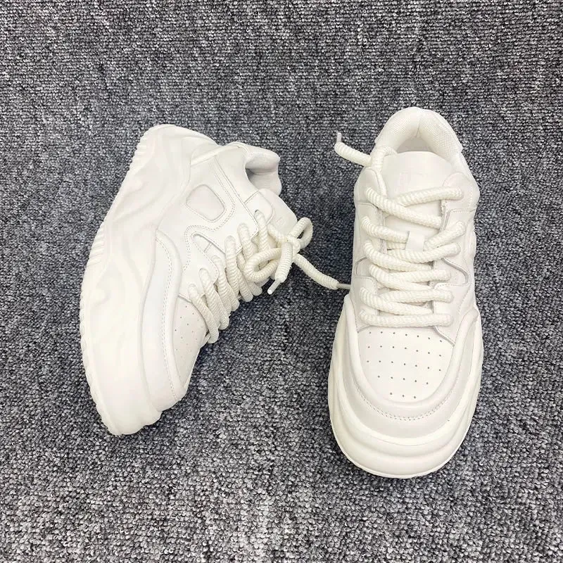 Top Layer Cowhide Men's Shoes New White Shoes Easiest for Match Trendy Shoes Platform Height Increasing Shoes Athleisure Dad Shoes Bread Shoes