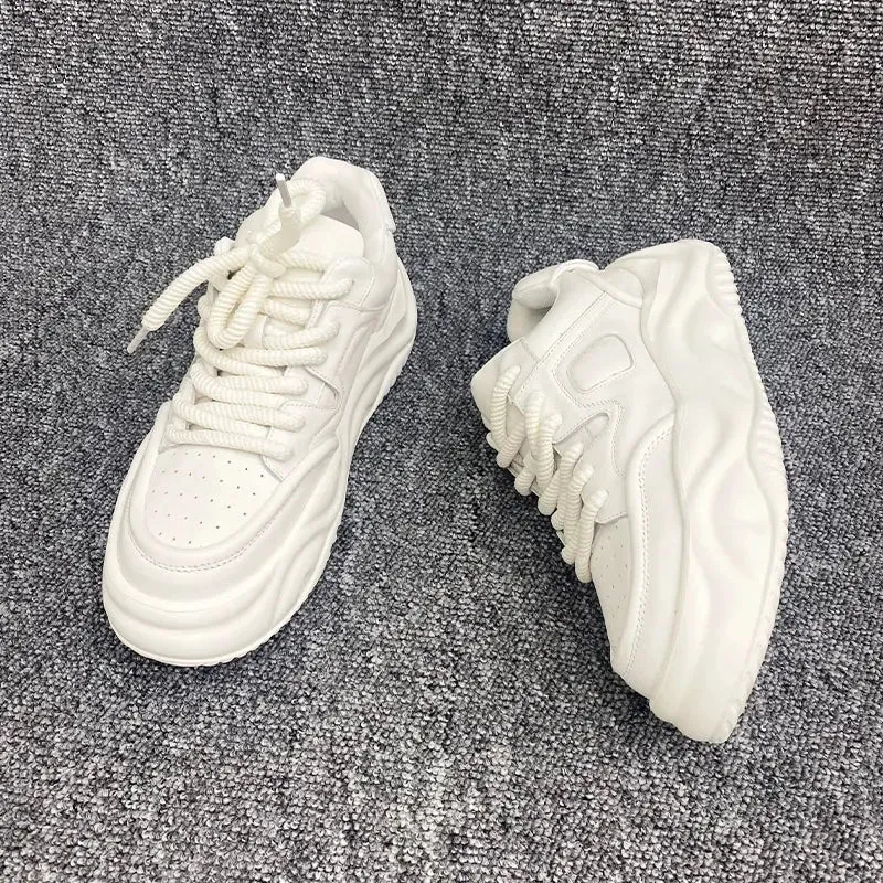 Top Layer Cowhide Men's Shoes New White Shoes Easiest for Match Trendy Shoes Platform Height Increasing Shoes Athleisure Dad Shoes Bread Shoes