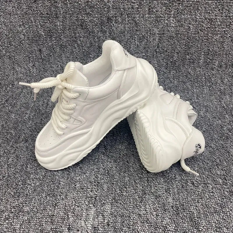 Top Layer Cowhide Men's Shoes New White Shoes Easiest for Match Trendy Shoes Platform Height Increasing Shoes Athleisure Dad Shoes Bread Shoes