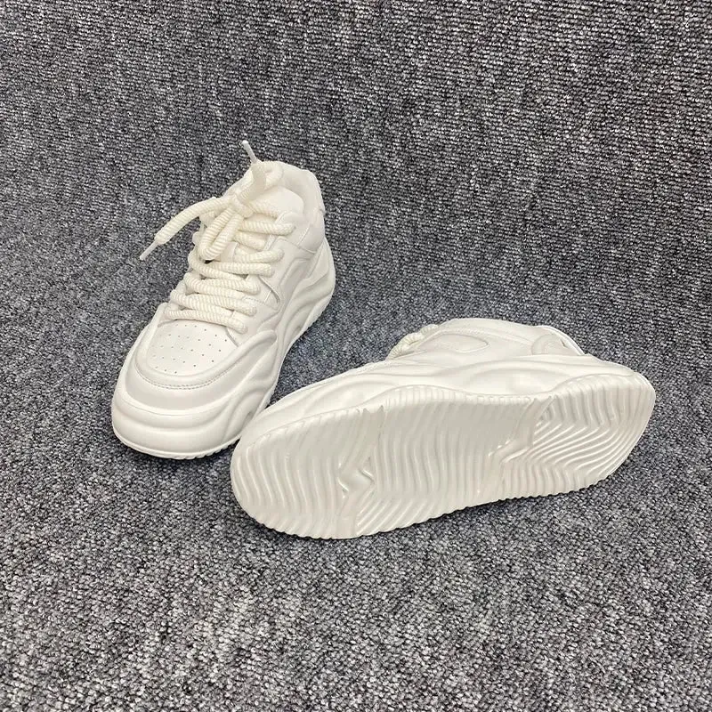 Top Layer Cowhide Men's Shoes New White Shoes Easiest for Match Trendy Shoes Platform Height Increasing Shoes Athleisure Dad Shoes Bread Shoes