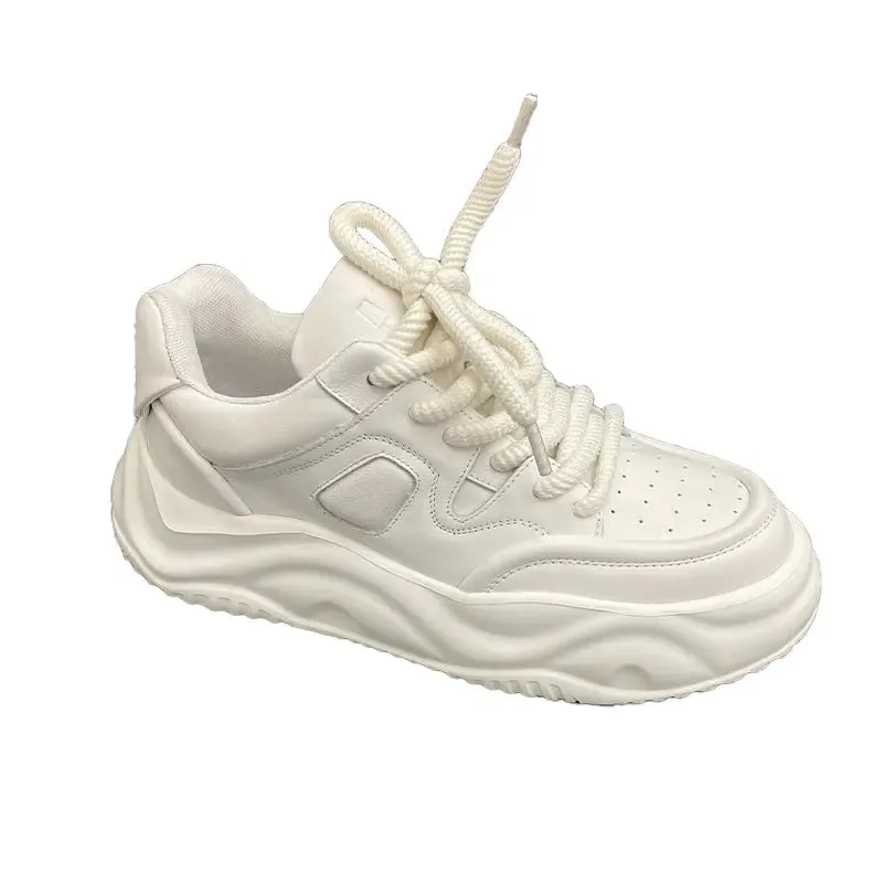 Top Layer Cowhide Men's Shoes New White Shoes Easiest for Match Trendy Shoes Platform Height Increasing Shoes Athleisure Dad Shoes Bread Shoes