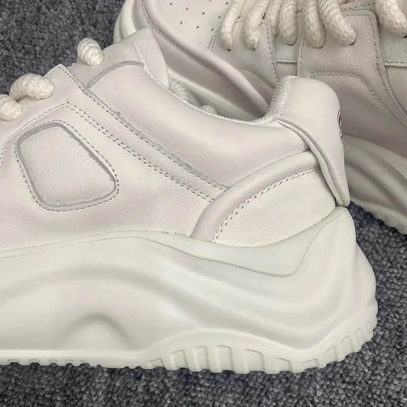 Top Layer Cowhide Men's Shoes New White Shoes Easiest for Match Trendy Shoes Platform Height Increasing Shoes Athleisure Dad Shoes Bread Shoes